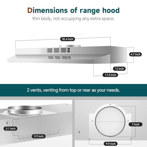 SNDOAS 36 inch Range Hood,Under Cabinet Range Hood 36 inch in Stainless,Ductless Range Hoods with Carbon Sponge Filter,230 CFM Stove Hood with 2-speed Fan,Hard Wired Kitchen Exhaust Hood — view 5