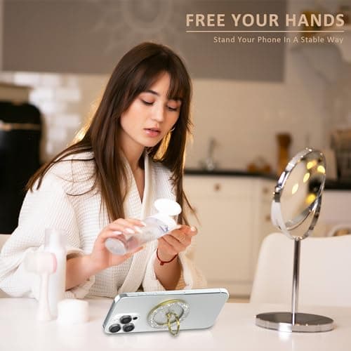 Pikabo Magnetic Phone Ring Holder for MagSafe, Glitter Phone Grip Stand with 360° Rotation Finger Ring Kickstand Compatible with iPhone MagSafe Accessories. (Glitter Gold) — view 3