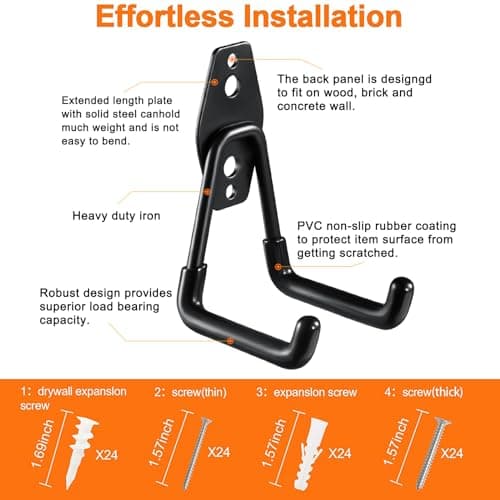 Garage Hooks Heavy Duty Utility Steel with Anti-Slip Coating Wall Mount Storage Organizer for Hanging Power and Garden Tools, Ladders, Hose, Bikes, Ropes, Bulk Items, and More (12 Pack Orange) — view 2