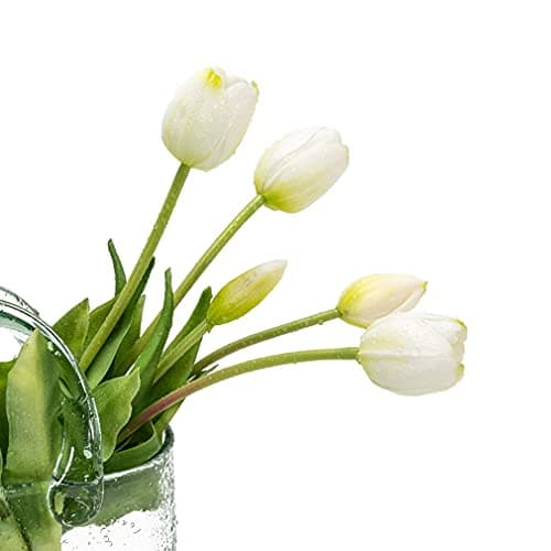 DUYONE 15Pcs Artificial Tulips Flowers, Soft Touch Realistic Latex Tulips Bouquet for Home Office Wedding Party Garden Decor, Fake Flowers for Centerpieces Dining Table Living Room Spring(White,15pcs) — view 4