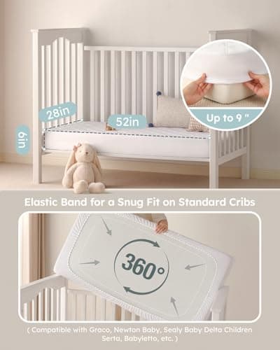 Yoofoss Waterproof Crib Mattress Protector 2 Pack, Quilted Crib Mattress Pad Cover Ultra Soft and Breathable, Machine Washable Toddler Mattress Protector for Standard Baby Crib Size 52''x28'' — view 3