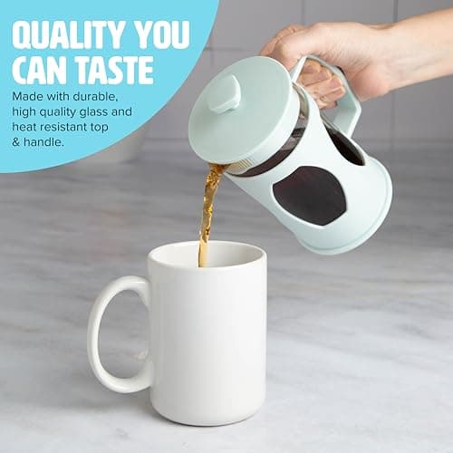 Tasty French Press and Frother Coffee Gift Set, Includes a 4.5-Cup Coffee Press and Battery Operated Handheld Milk Frother, Perfect for French and American Style, 2-Piece Set, Aqua — view 3