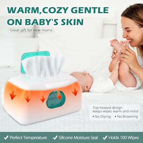 Baby Wipe Warmer with 16-Level Precision Heating, Portable USB-Powered Wet Wipe Warmer, Auto-Lift Spring Wet Wipes Dispenser, Gentle 45°-60° Diaper Wipes Warmer for Diaper Changes, Home & Travel Use