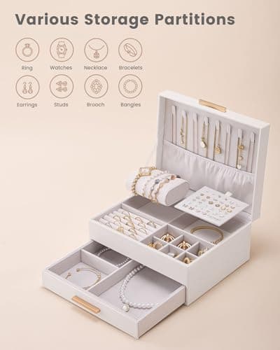 Lolalet 2-Layer Jewelry Box Organizer Holder for Women Girls Mom -Beige — view 3