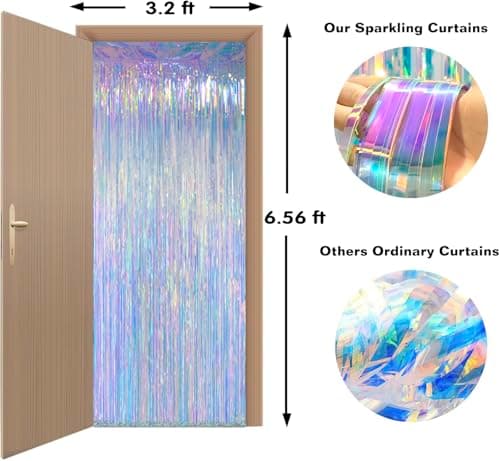 Melsan Iridescent Foil Fringe Backdrops Party Decorations - 2 Pack 3.2 x 6.5 ft Metallic Tinsel Photo Backdrop Curtains for Mermaid Unicorn Birthdays Parties - Iridescent 2 Packs — view 4