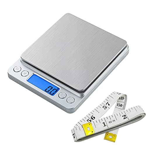 Small Digital Scale,3kg/0.1g,6.6lb,Kitchen Scale,Food Scale,with Blue Backlit LCD Display, 6 Units, Auto Off, Tare, PCS Function, Stainless Steel, Battery Included — view 7