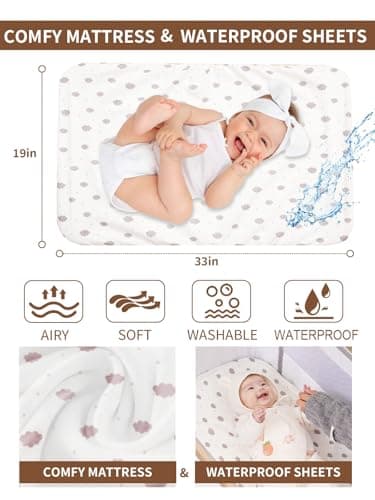 Baby Bassinet, Basinet Bedside Sleeper with Waterproof Bassinet Sheets and Soft Mattress, Safe Adjustable Height Bedside Bassinets with Wheels, Girl/Boy Bassinets, Jestonten (Khaki)