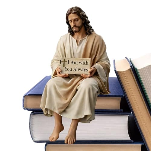 ''I Am with You Always'' Sign Jesus Resin Desk Companion Figurine, 4.7'' Handmade Sitting Design Jesus Statue, Je-sus Ornament for Car Dashboard Desktop, Religious Present