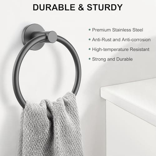 SetSail Towel Holder for Bathroom Wall Mounted Screw-in Towel Ring Stainless Steel Hand Towel Holder Heavy Duty Towel Hanger for Bathrooms, Grey — view 2