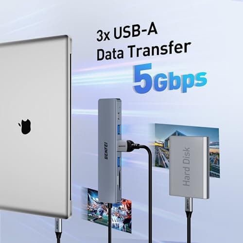 BENFEI USB C HUB 7in1, USB C HUB Multiport Adapter with USB-C to HDMI, USB-C to SD/TF Card Reader/3*USB 3.0/100W Power Delivery, Compatible with iPhone 15 Pro/Max, MacBook, iPad Pro, iMac, S23, XPS17 — view 3