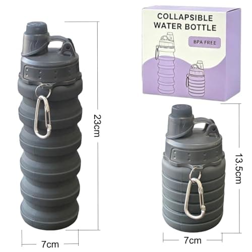 YCTMALL Collapsible Water Bottles Two Pack Travel Sports Portable Sport Water Bottle comes with mountaineering Buckle 500ml silicone Water-proof camping water bottle (Purple and Grey Color) — view 2