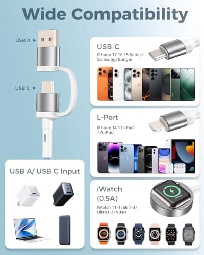 Blue Travel Essentials for Apple Watch Charger,Multi Charging Cable for iPhone 17,iWatch Charger USB C Cord,Car Cruise RV Camping Essentials 2026 for iWatch Ultra/11&iPhone 16/15, Xbox One Cables — view 2