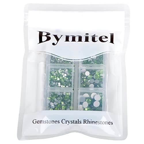 Bymitel 5000 Pieces 6 Mixed Sizes Glue Fix on Glass Rhinestones Round Crystal Gems Flatback for DIY Jewelry Making with one Picking Pen(6-Sizes 5000PCS, Peridot) — view 4