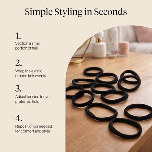 Kitsch Nylon Hair Ties No Damage - Stretchable Hair Bands for Strong All-Day Hold, Ponytail Holders | Hair Accessories for Girls | Ideal Gifts for Women - Black, 12 Pcs — view 6