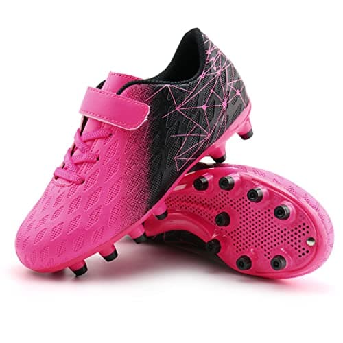 brooman Kids Firm Ground Soccer Cleats Girls Boys Athletic Football Shoes (9 JA,Fuchsia Black) — view 4