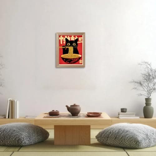 Framed Cat Ramen Print Posters Japanese Kitchen Canvas Wall Art Japandi Wall Decor Minimalist Painting Dining Room Picture Wall Decor for Home — view 5