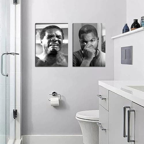 Framed Funny Bathroom Canvas Wall Art Set of 2 - Black and White Vintage Comedy Movies Posters, Funny Toilet Humour Smell Wall Decor Prints for Bathroom Decor 12x16in — view 7