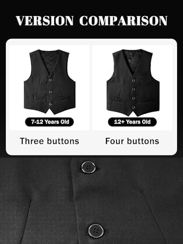 LOLANTA Suit Vest for Boy Slim Fit V Neck 3 Buttons Formal Outfit Dress Waistcoat with Pockets (Black, 11-12 Years) — view 5
