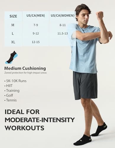 CLOSEMATE Ankle Athletic Running Socks for Men Terry Cushioned Moisture-Wicking Anti-Blister Comfort Socks 6 Pairs(6Black,L) — view 5