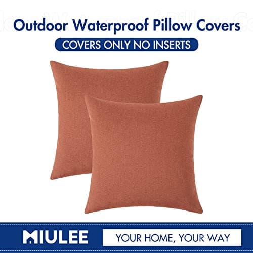 MIULEE Pack of 2 Decorative Outdoor Solid Waterproof Throw Pillow Covers Garden Farmhouse Cushion Cases for Patio Tent Balcony Couch Sofa 18x18 inch Coral Red — view 4