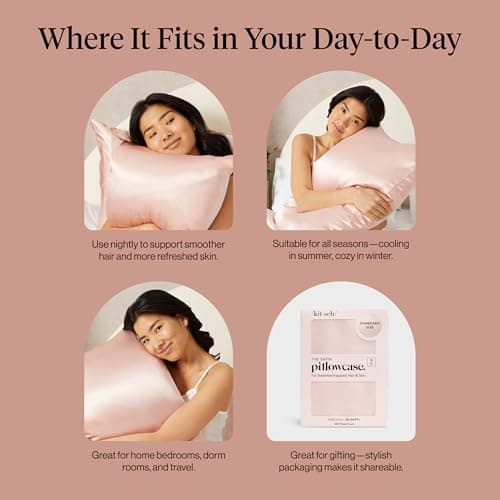 Kitsch Satin Pillowcase with Zipper for Hair & Skin, Softer Than Silk Pillow Cases Queen, Smooth Pillow Covers, Machine Washable, Wrinkle-Free, Cooling Satin Pillow Cases Standard Size 19"x26", Blush — view 6