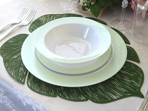 " OCCASIONS " 50 Plates Pack (25 Guests)-Wedding Party Disposable Plastic Plate Set -25 x 10.5'' Dinner + 25 x 7.5'' Salad/Dessert plates (Rio, in White & Pearled Green) — view 4