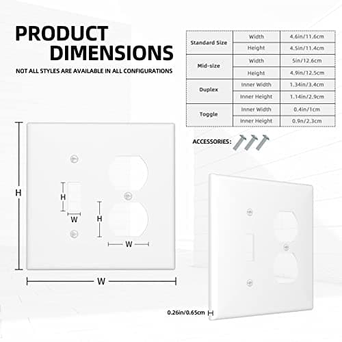 CORENEST Decorative Outlet Covers Pure White 2 Gang Light Switch Cover Plate Single Toggle Duplex Wall Plates for Electrical Outlets Switch Plate Covers for Bedroom Kitchen Home Decor — view 4