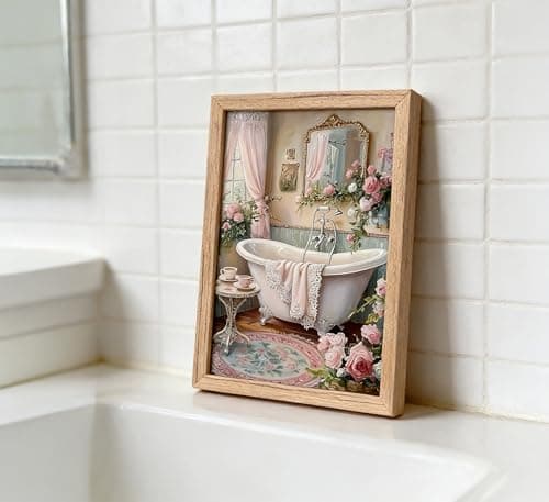 Pink Flowers Theme Bathroom Canvas Wall Art Vintage Bathtub Painting Picture Wall Decor Floral Botanical Poster Print Artwork for Toilet bedroom Restroom Home Decoration — view 4
