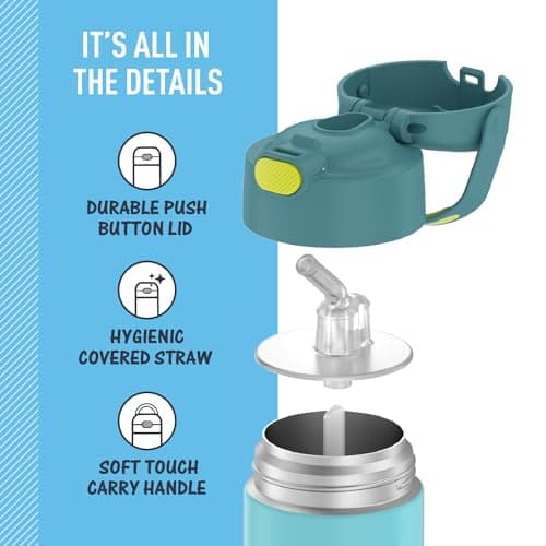 THERMOS FUNTAINER Water Bottle with Straw - 12 Ounce - Kids Stainless Steel Vacuum Insulated Water Bottle with Lid, Blue/Green — view 3