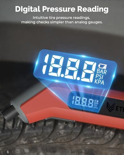 ETENWOLF T300 Digital Tire Pressure Gauge 3-200 PSI, Industrial Tire Gauge Calibrated to ANSI B40.7 Grade 2A(Plus-Minus 0.5%), Replaceable AAA Batteries (Vivid Orange) — view 5
