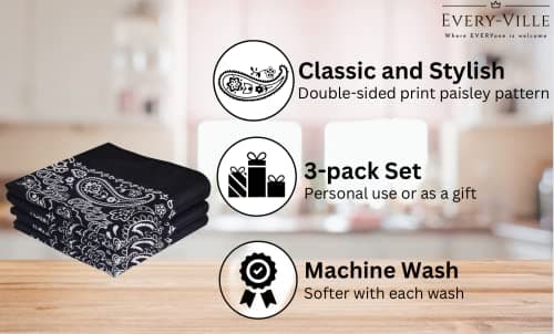 Classic Paisley Bandanas - 3 Pack Gift Set, 100% Cotton, 22x22 Inches (Black) — view 2