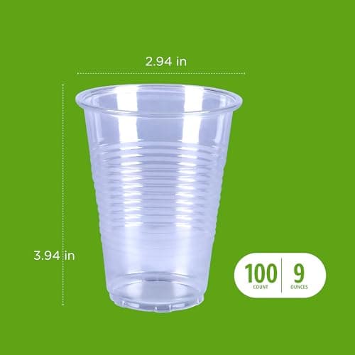 Amazon Basics Small Disposable Clear Plastic Cups, 9oz, 100 Count — view 3