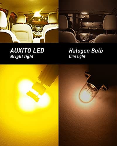 AUXITO 194 LED Light, Amber Yellow 168 2825 W5W T10 Wedge LED Replacement Light Kit Error Free for Car Dome Map Door Parking License Plate Marker Lights, Pack of 10 — view 3