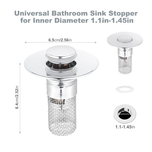 2 Pack Bathroom Sink Drain Stopper – Universal Stainless Steel Sink Drain Strainer, Multi-Purpose Sink Plug Filter & Drain Hair Catcher, Bathroom Sink Drain Stopper & Pop Up Sink Drain Filter — view 4