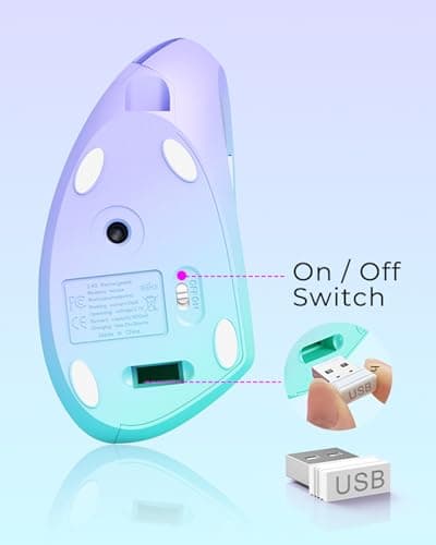 Lekvey Ergonomic Mouse, Vertical Wireless Mouse, Rechargeable 2.4G Optical Carpal Tunnel Mice: 800/1200 / 1600 DPI, 6 Buttons, for Laptop, PC, Mac, Computer, Desktop, Notebook etc, Green Purple — view 7