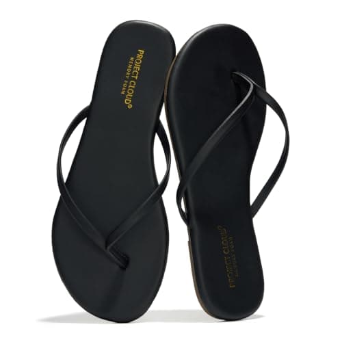Project Cloud Flip Flops for Women Footwear- Lightweight and Memory Foam Insole Sandals for Women 2026 - Durable Non-Slip Beach Essentials Flats for Women Sandals (Foundations, Black, 7.5)