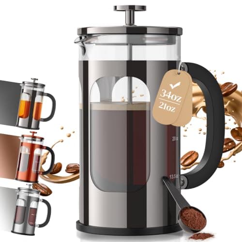 Veken French Press Coffee Maker, No Plastic Touching Cafe,34oz 1 L Cafetera