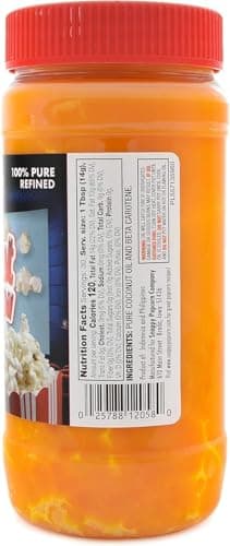 Snappy Pure Colored Coconut Oil for Home Movie Theater Popcorn, Naturally Colored with Beta Carotene, 15 ounce (444ml), Premium Cooking Oil for Snack Preparation — view 2