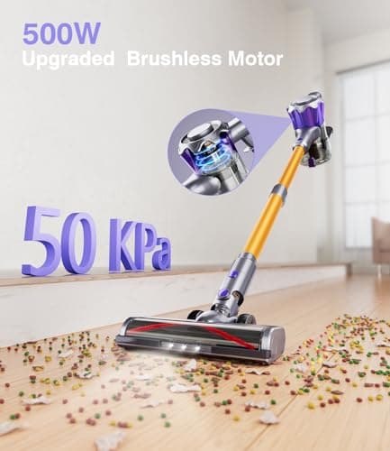 MBYULO Cordless Vacuum Cleaner, 500W 50Kpa Stick Vacuum Cleaner with 60Min Detachable Battery, Anti-Tangled 8 in 1 Lightweight Vacuum Cleaners for Home with 2 HEPA for Hardwood Floor/Carpets/Pet Hair