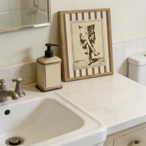 Framed Vintage Cowgirl Funny Bathroom Canvas Wall Art, Retro Stamp Style Western Rustic Wall Decor, Beige Brown Cowboy Boots Picture for Bathroom Laundry Room Bedroom Farmhouse Home Decoration — view 2