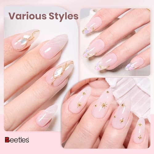Beetles Apricot Reverie Nude Gel Polish - 15ML Full Size Neutral Jelly Pink Nail Polish Base Color Nail Concealer Sheer Translucent Effect Soak Off UV French Nail Art Salon DIY Manicure Gifts — view 3