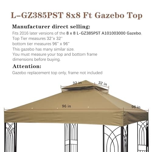SCOCANOPY 8'x8' Gazebo Cover Replacement Canoy Top Compatible with Canadian Tire Living Crawford Gazebo, Fit for RONA 8x8 Gazebo #088-1067-8,Khaki
