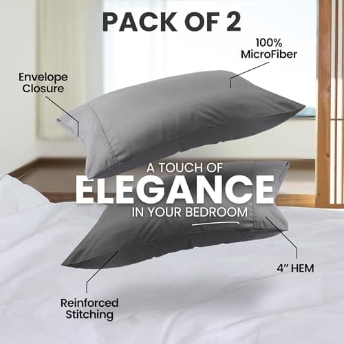 Pillow Covers by Utopia Bedding - Queen Size 2-Pack – Soft Brushed Microfiber – Perfect for Hospitals, Hotels, Guest Rooms – Oeko-TEX Certified, 20x30 Inches (Grey) — view 4