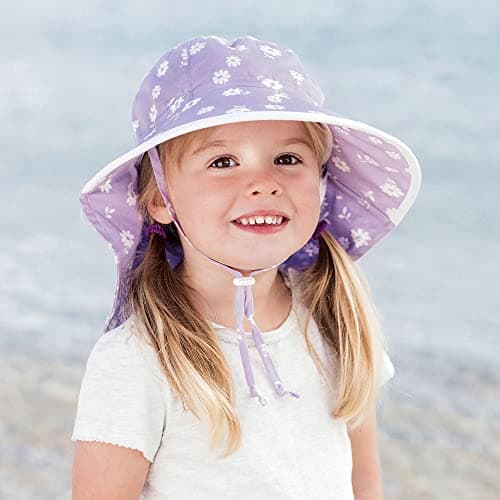 Jan & Jul Grow-with-Me 100% Cotton Wide Brim Toddler Girl Sun Hat (L: 2-5 Years, Purple Daisy) — view 3