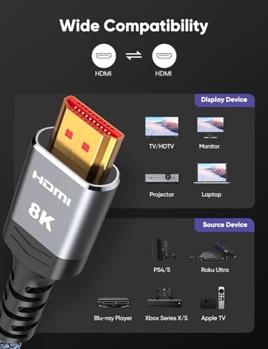 10K 8K HDMI 2.1 Cable 2-Pack 6.6FT, Highwings Certified 48Gbps Ultra High Speed Slim HDMI Cord,Support 4K@120Hz 8K@60Hz, HDCP 2.2&2.3,eARC, Dynamic HDR,DTS:X, Compatible with PS5/Blu-ray/HDTV/Roku TV — view 6