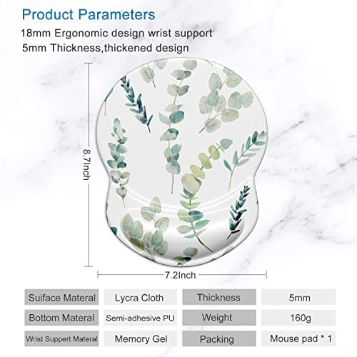 ITNRSIIET Ergonomic Mouse Pad with Gel Wrist Support Small Wrist Rest Smooth Surface Non-Slip PU Base Comfortable Office Supplies Pain Relief, 8.7 x 7.2 inches, Eucalyptus Branches — view 4