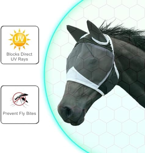 WADY Horse Fly Mask ， Breathable Eye Protection Fly Masks UV Protective Horse Supplies (L) — view 4