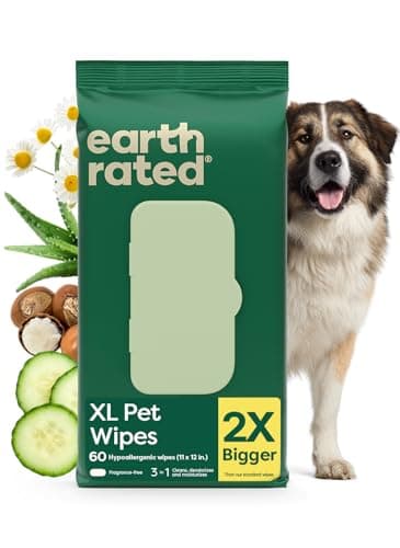 earth rated XL Pet Wipes for Dogs & Cats, Unscented Hypoallergenic, 60 Ct