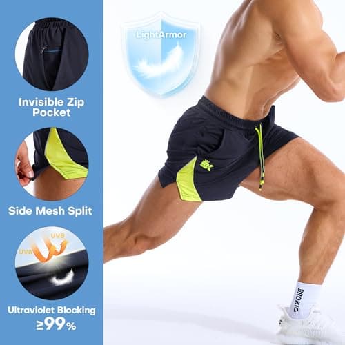 BROKIG Men's LightArmor Bodybuilding Gym Shorts with Zip Pocket,3" Quick Dry Summer Running Shorts for Workout Tennis(Navy Blue,Small) — view 2