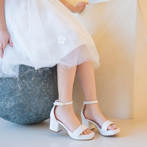 Motasha Girls High Heels Girls Dress Shoes White Heel First Communion Shoes High Heels For Kids Big Girl Sandals Size 3 Church Easter Wedding Party Prom Platform Flower Girl Shoe (M7208PU White 3) — view 5